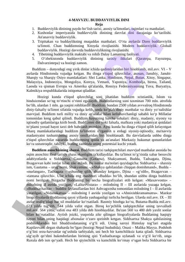 Buddavviylik dinining tarixi va asosiy ta'limotlari