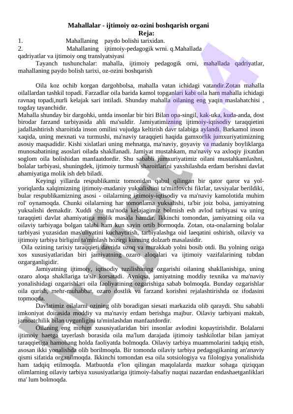 Mahallalar ijtimoiy oz-ozini boshqarish organi