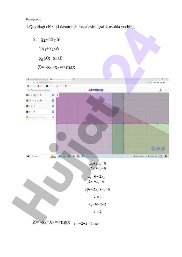 Chiziqli dasturlash masalasini grafik usulda yechish
