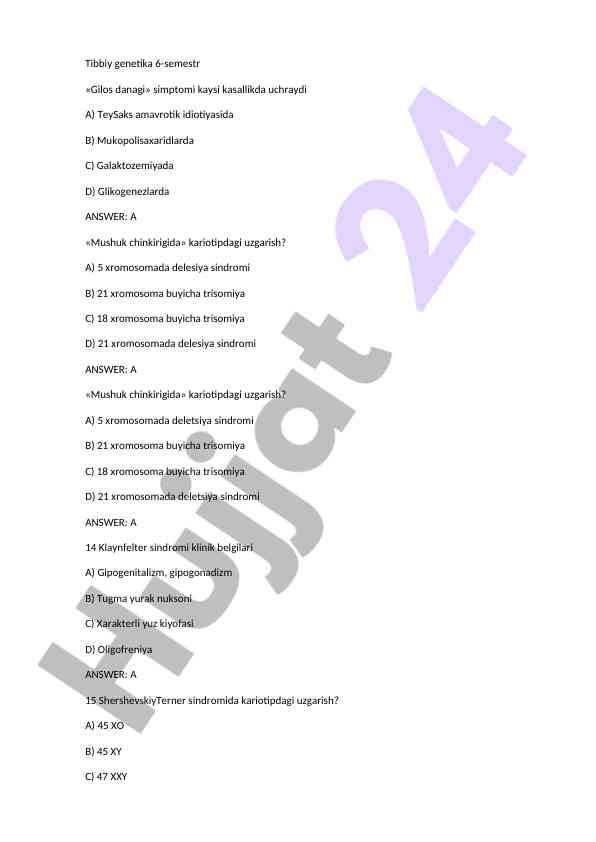 Tibbiy genetika testlari va simptomi