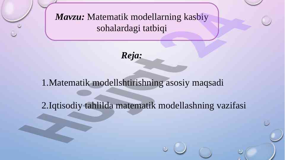 Matematik modellarning iqtisodiy tahlildagi tatbiqi