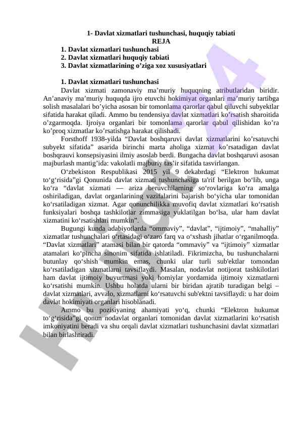 Davlat xizmatlari tushunchasi va huquqiy tabiati