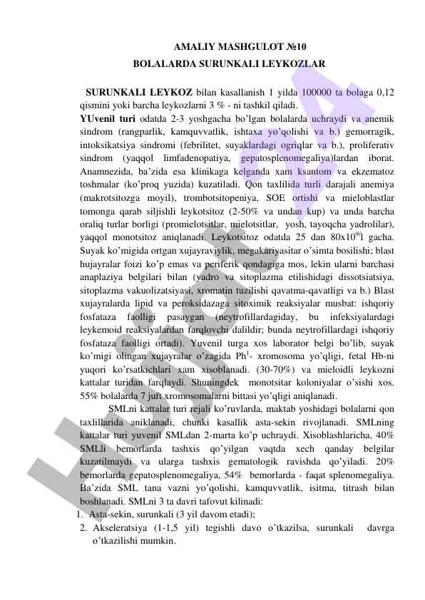 Bolalarda surunkali leykozlar tahlil metodlari