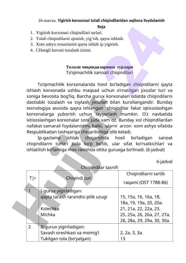 Tolali Chiqindilarni Oqilona Foydalanish