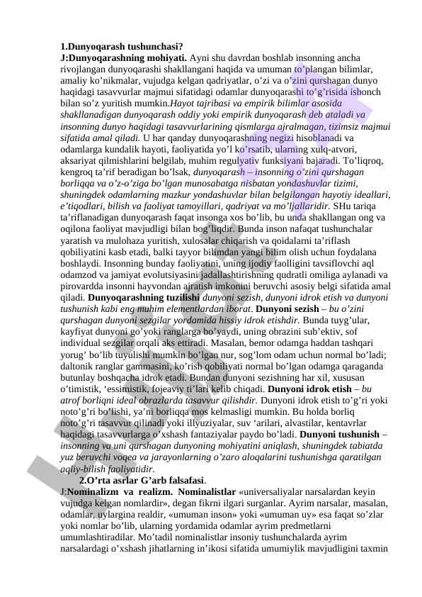 Dunyoqarash tushunchasining mohiyati va rivojlanishi