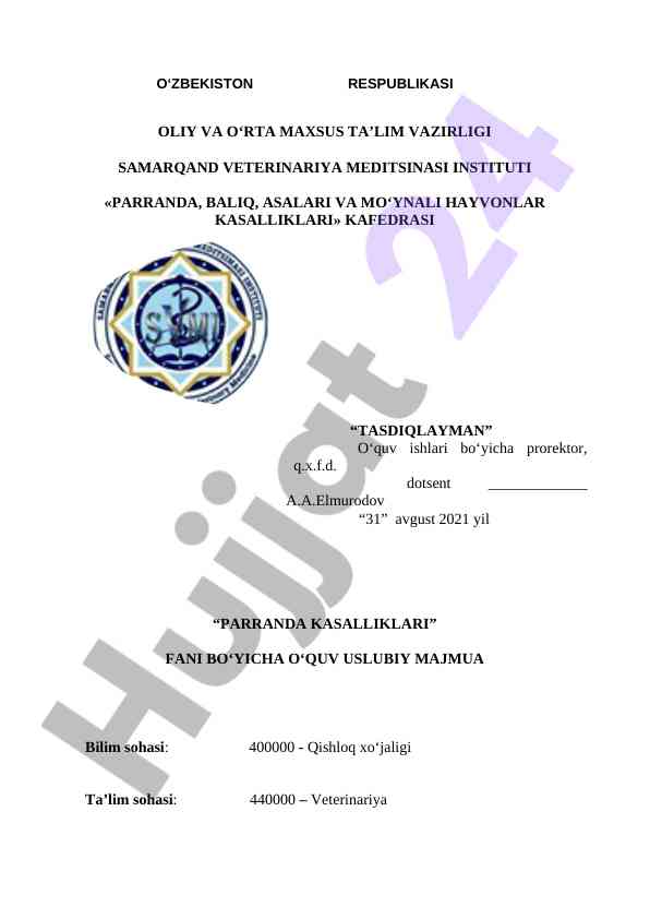 Parranda kasalliklari o‘quv uslubiy majmui