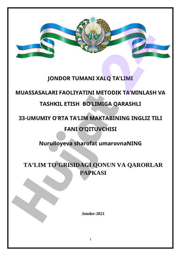 O‘qituvchilar uchun ingliz tili dars rejasi 2021