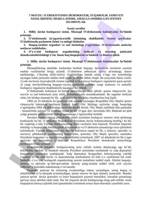 O’zbekistonda demokratik fuqarolik jamiyatiga olqishlar