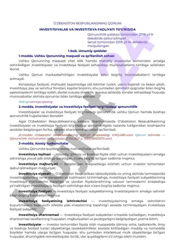 Investitsiyalar va investitsiya faoliyati qonuni