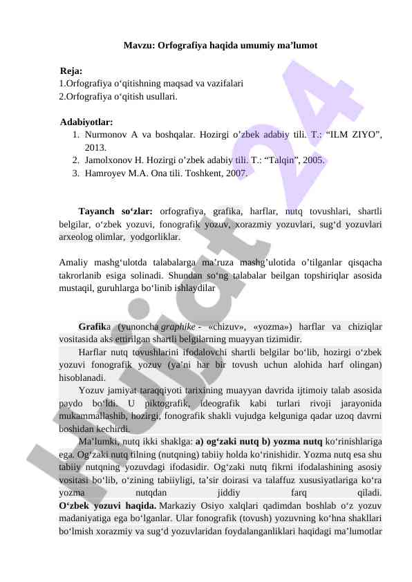 Orfografiya o'qitishining maqsadlari va usullari