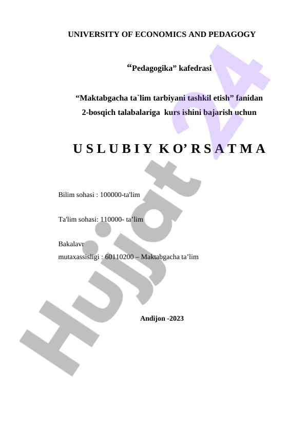 Maktabgacha ta`lim tarbiyani tashkil etish uslubiy ko`rsatma