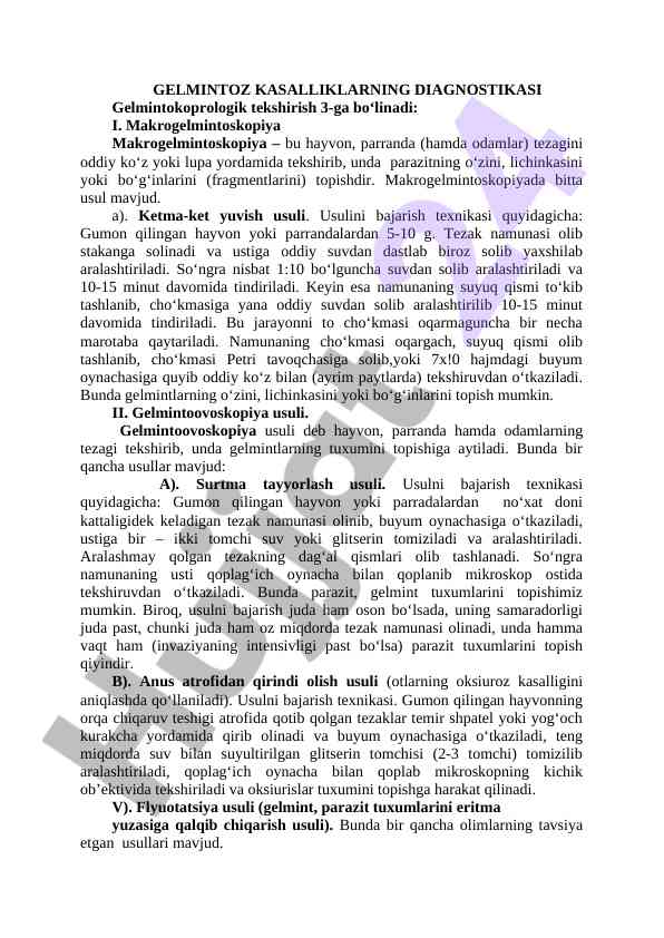 Gelmintokoprologik tekshirish usullari