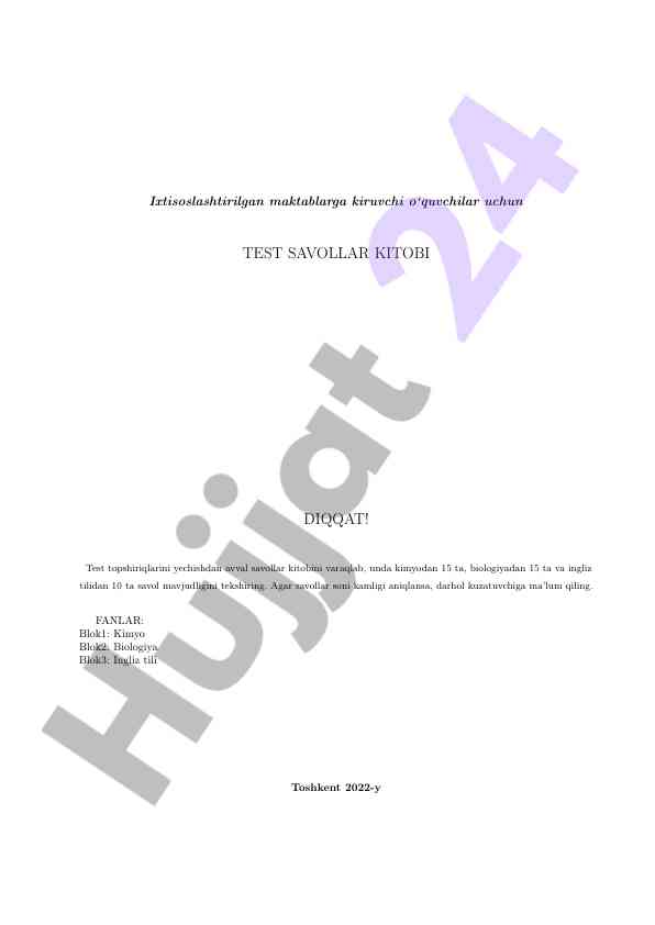 O‘quvchilar uchun test savollari kitobi