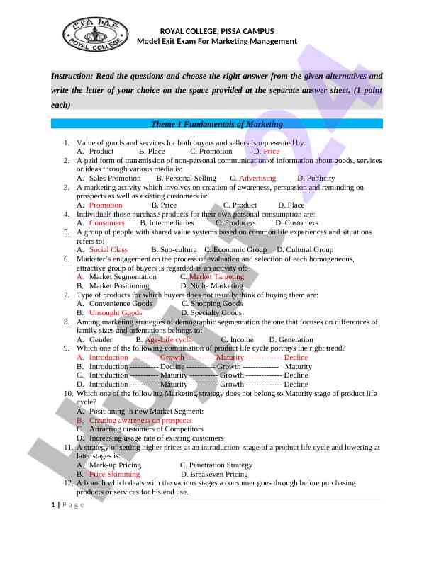 Marketing fundamentals test questions