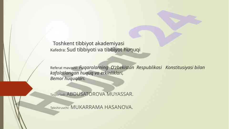 Fuqarolarning huquqlari va erkinliklari o‘zbekiston konstitutsiyasi