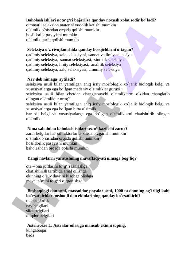 Seleksiya jarayonlari va baholash ishlari