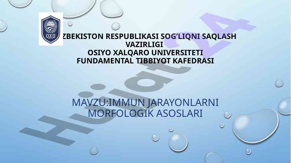Immun jarayonlarni morfologik asoslari