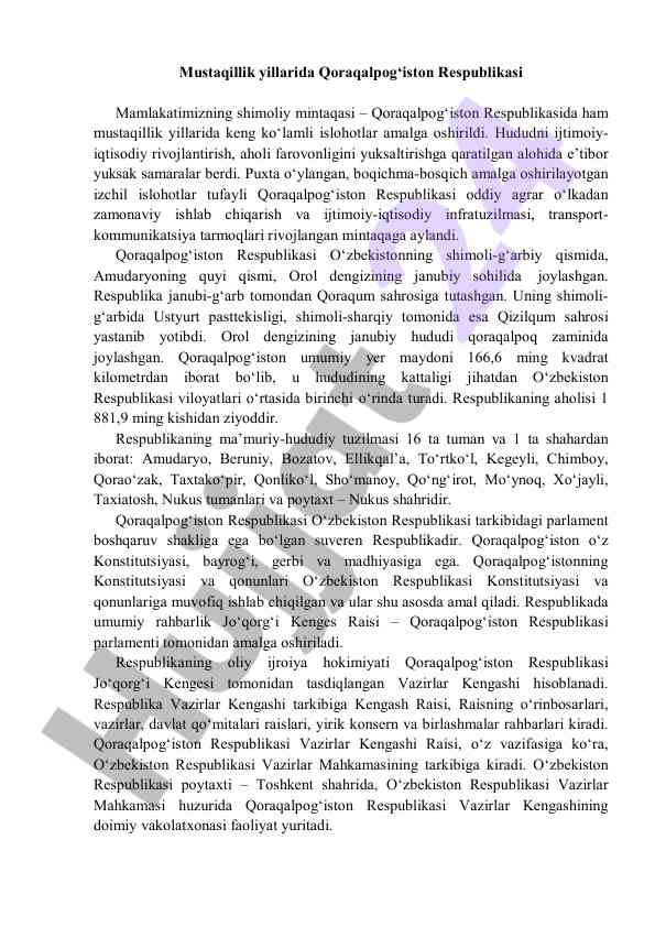Qoraqalpog‘iston respublikasi ijtimoiy rivojlanishi
