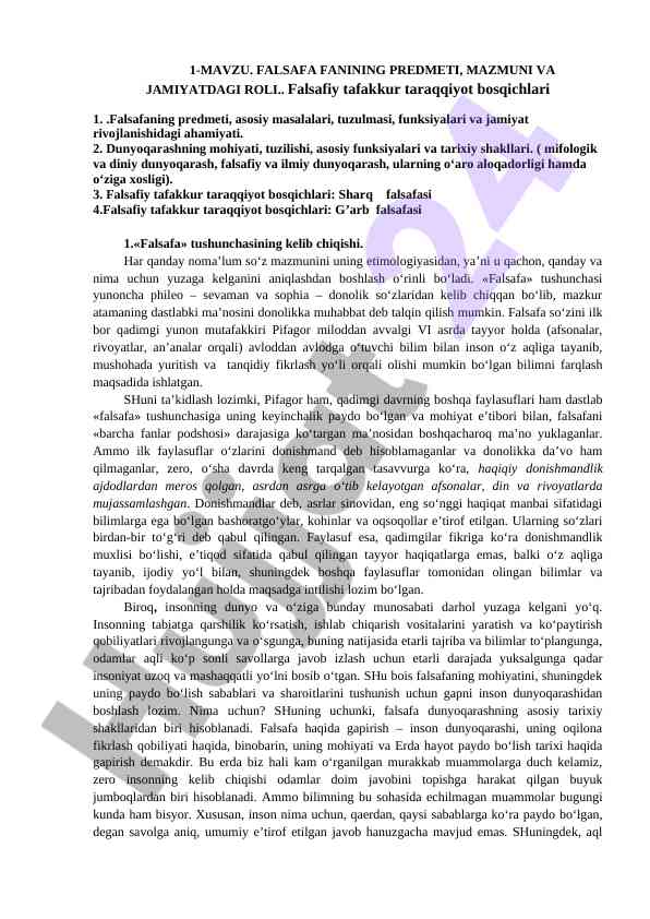 Falsafa fani va jamiyatdagi roli haqida