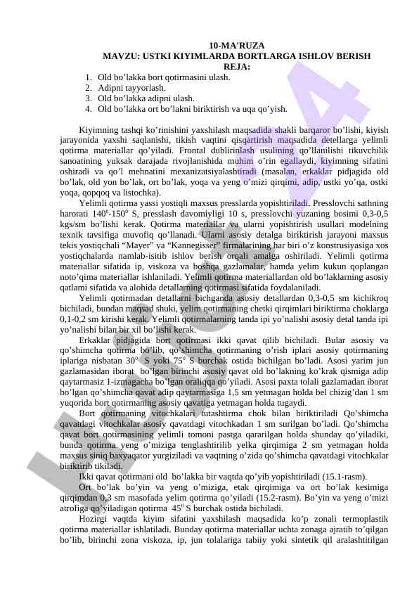 Ustki kiyimlarda bortlarga ishlov berish