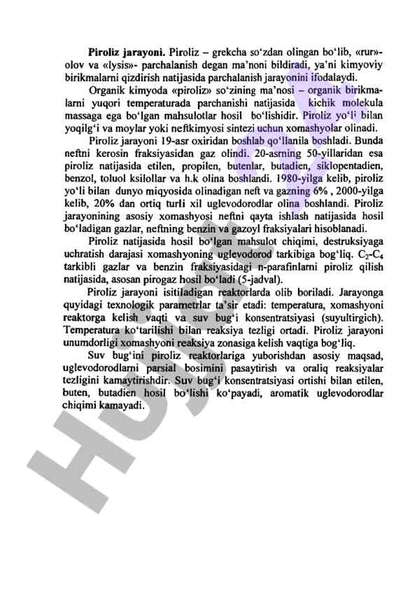Piroliz jarayonida oksidlovchi usullarni tahlil qilish