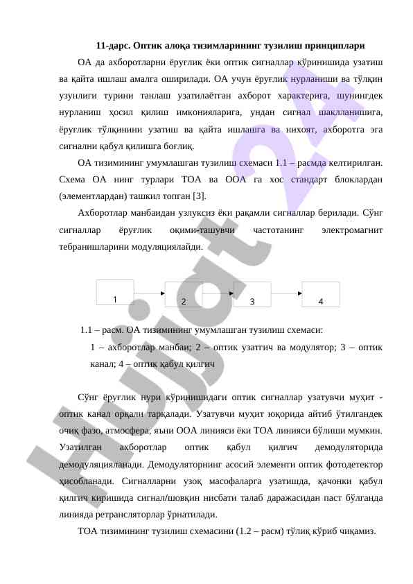 Оптик алоқа тизимлари тузилиш принциплари
