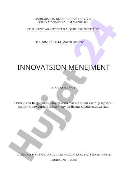 Innovatsion menejment o‘quv qo‘llanma tahlili