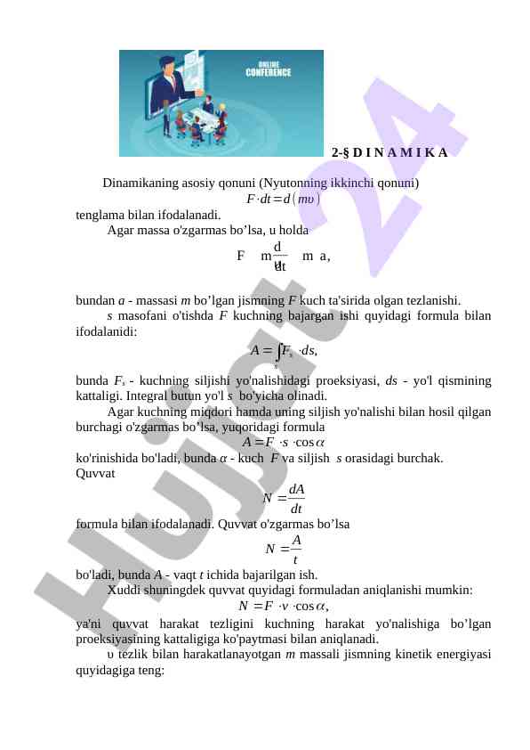 Dinamika asosiy qonunlari va formulalari