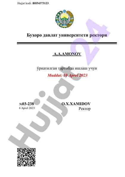 Hujjat kodi bh54373123 buxoro davlat universiteti