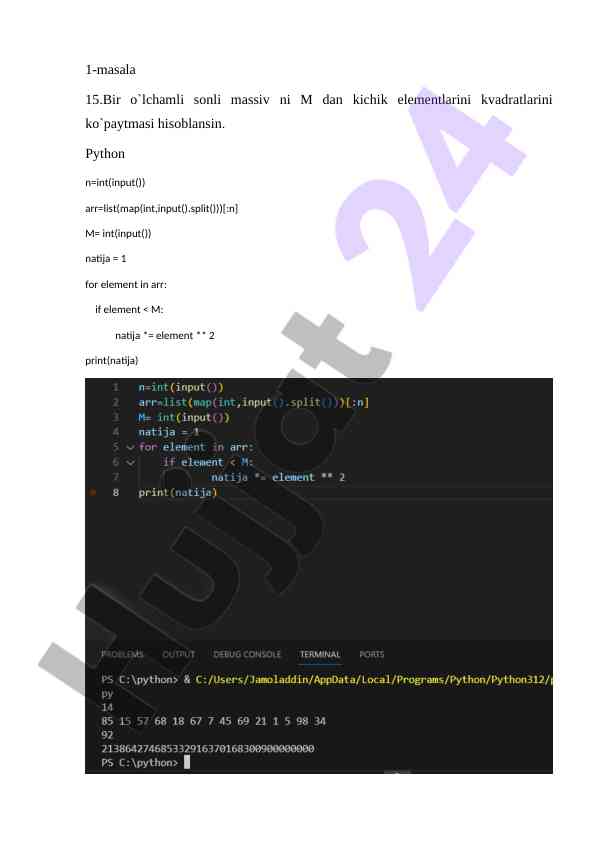 Python massivlar bilan ishlash ushbu statistikalar