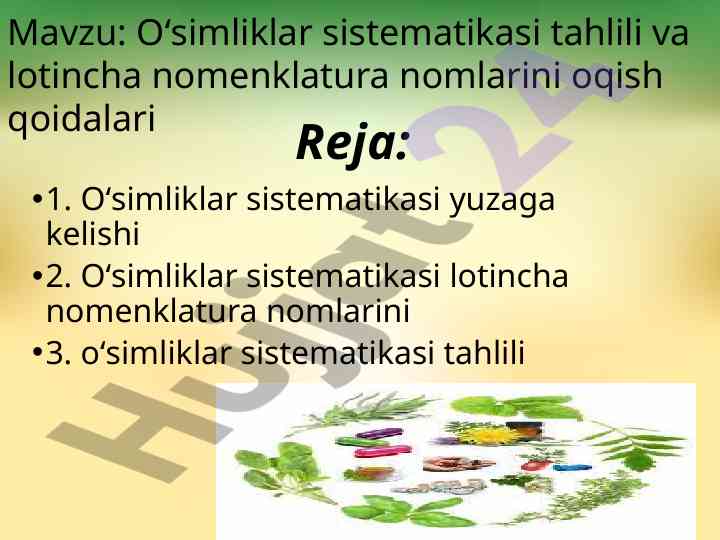 Oʻsimliklar sistematikasi tahlili va nomenklatura
