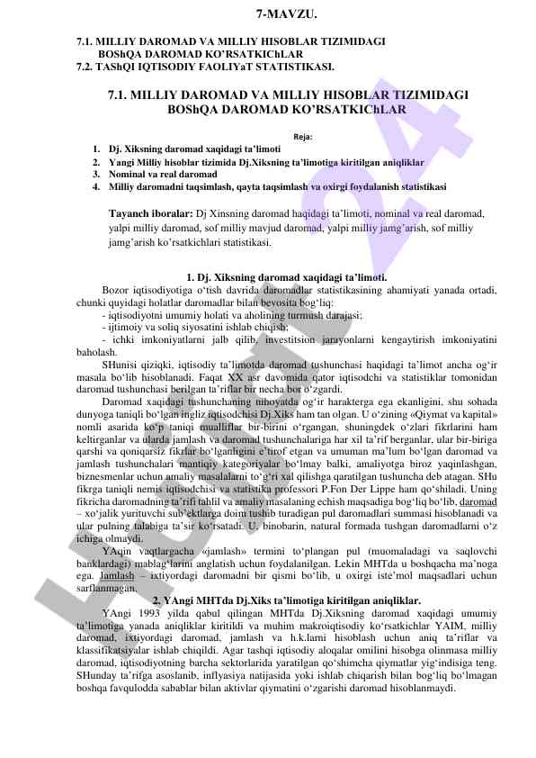 Milliy daromad va hisoblar tizimidagi ko'rsatkichlar