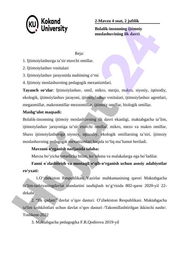 Bolalik insonning ijtimoiy moslashuvi va ta'siri