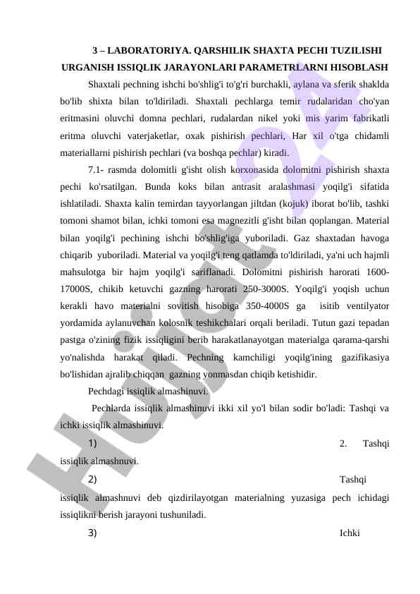Laboratoriya ishlari: qarshilik shaxta pechlari tahlili