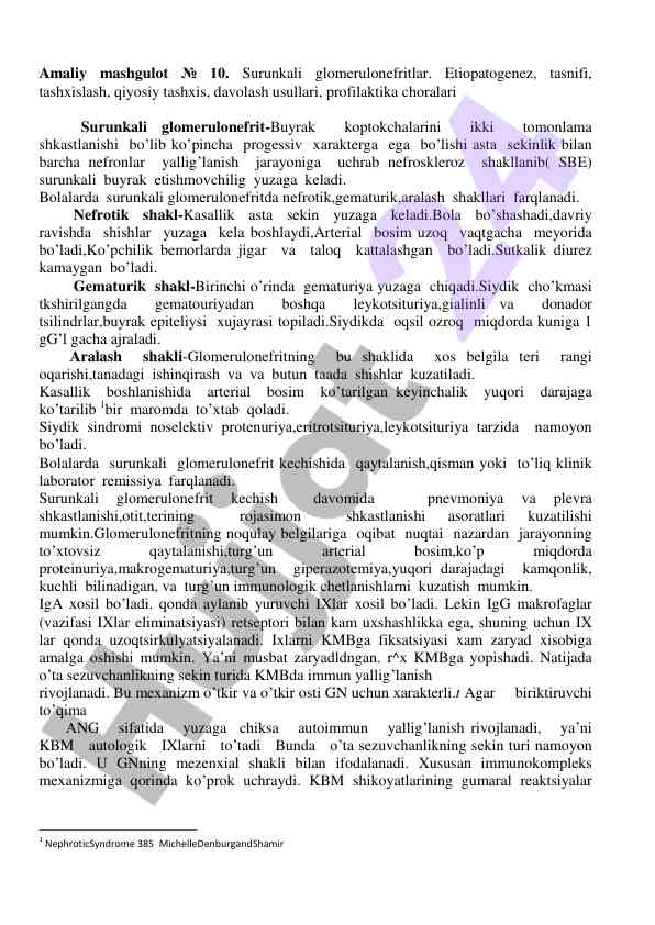 Surunkali glomerulonefritlar tashhisi va davolash usullari