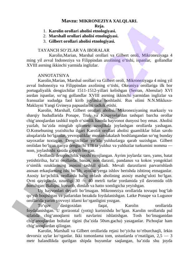 Mikroneziya xalqari etnologiyasi tahlili