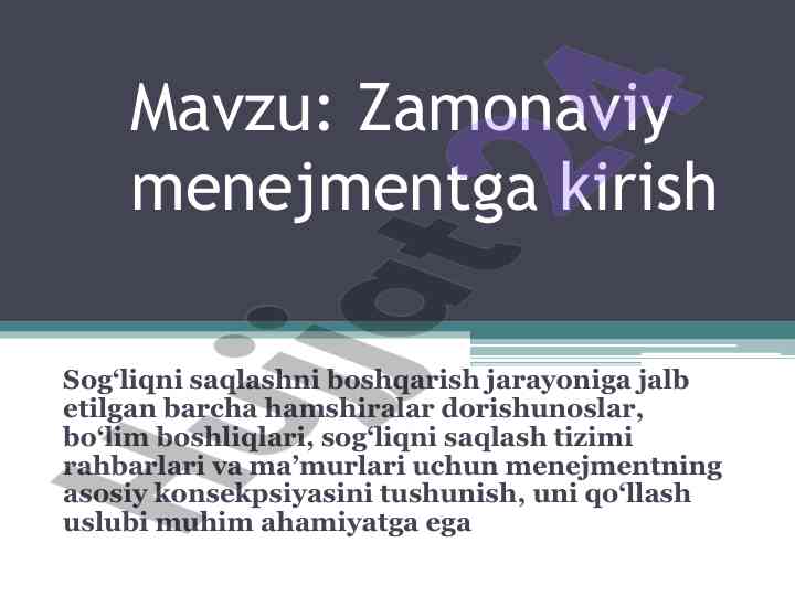 Zamonaviy menejmentga kirish asoslari