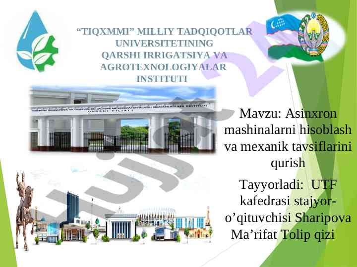 Asinxron mashinalarni hisoblash va mexanik tavsiflari
