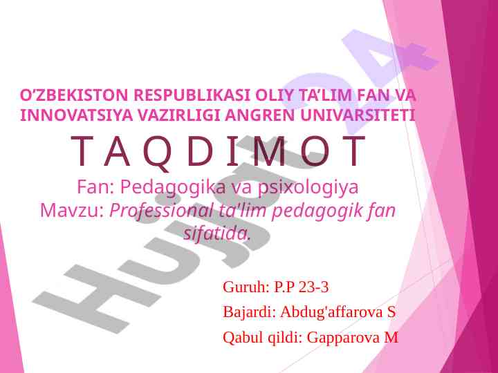 Professional ta'lim pedagogik fan sifatida taqdimoti