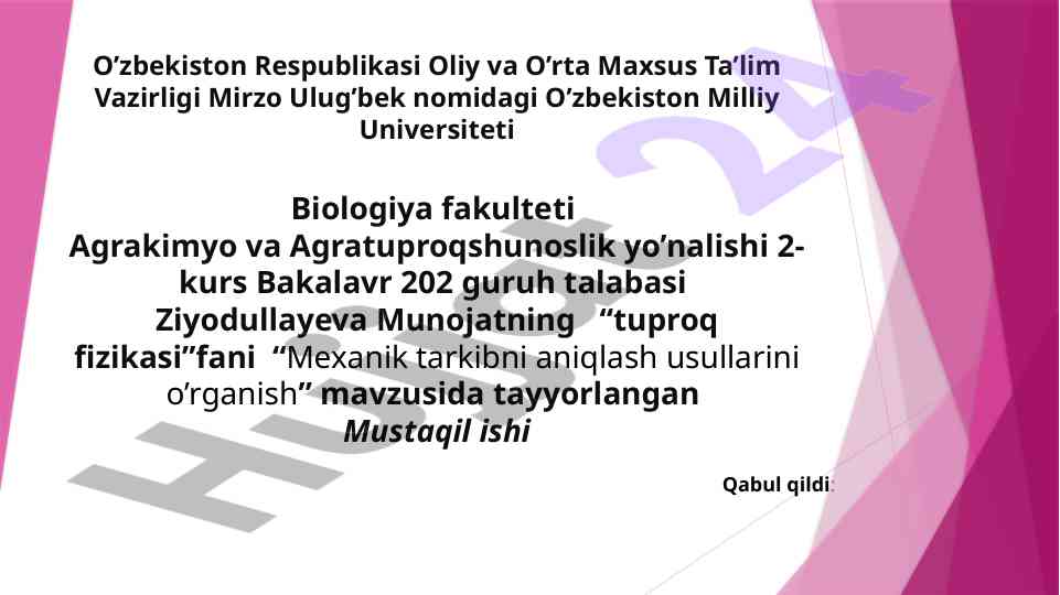 Mexanik tarkibni aniqlash usullarini o'rganish