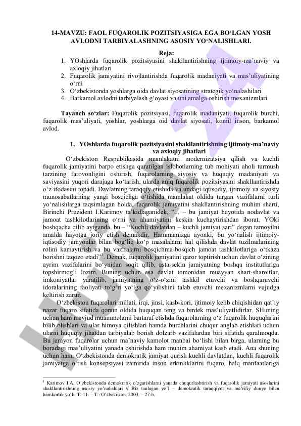 Faol fuqarolik pozitsiyasiga ega bo'lgan yosh avlod
