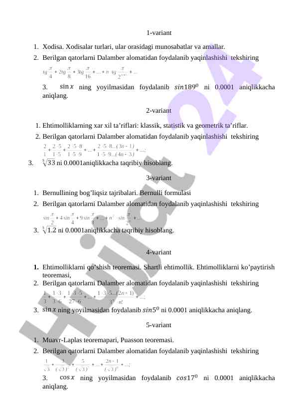 Ehtimolliklar va ularning teoremalari mavzusi