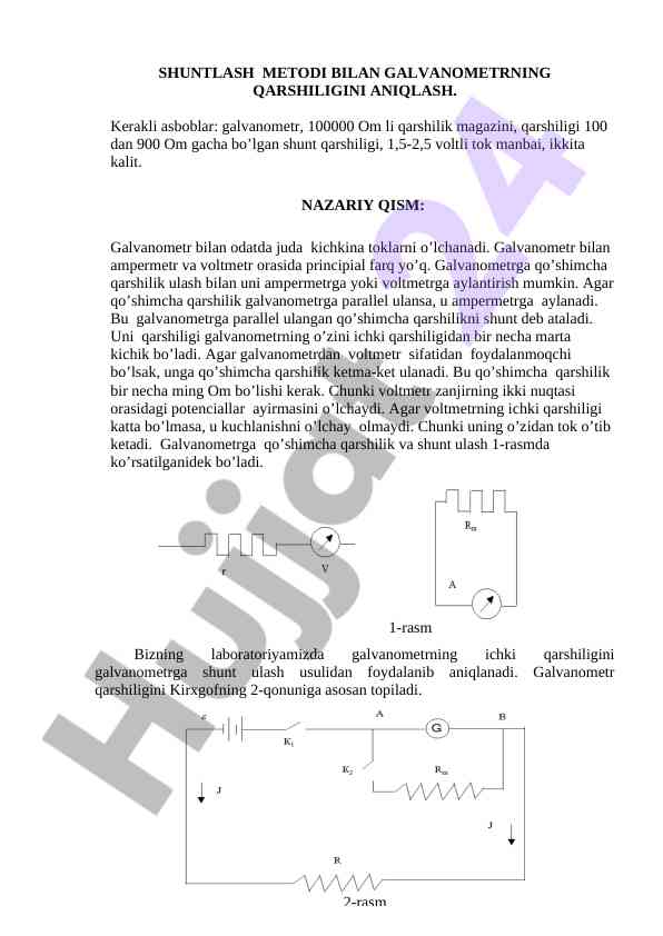 Galvanometrning qarshiligini aniqlash metodi