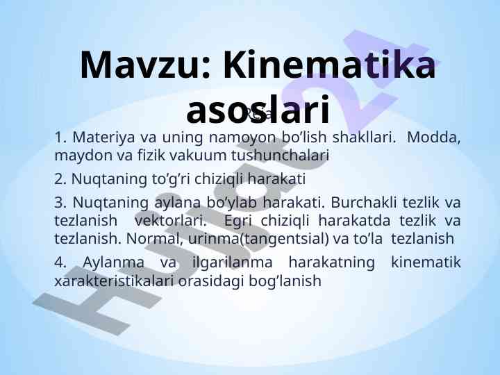 Kinematika asoslari va mexanik harakat