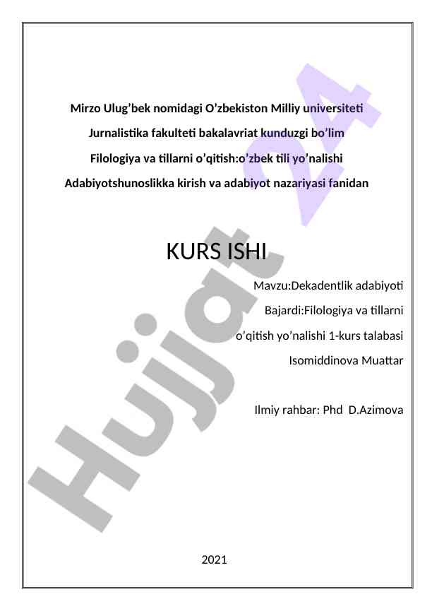 Dekadentlik adabiyoti haqida kurs ishlari