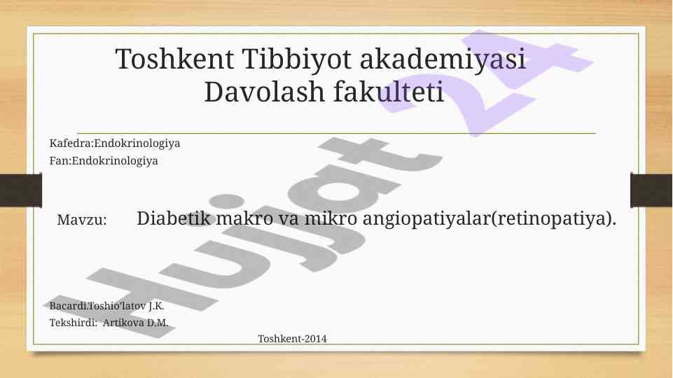 Diabetik makro va mikro angiopatiyalar tahlili