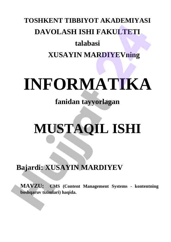 Cms boshqaruv tizimlari haqida mustaqil ish