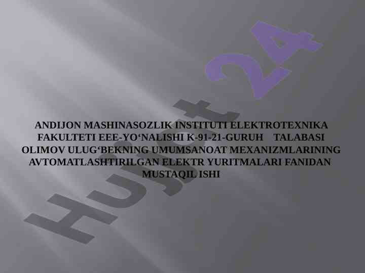 Kran xarakatlanish mexanizmlari elektr yuritmalari