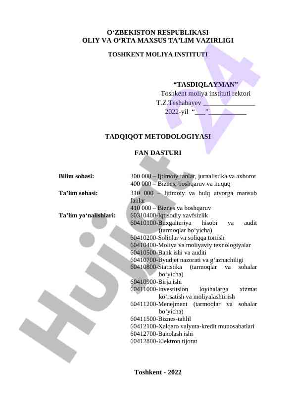 Tadqiqot metodologiyasi fan dasturi