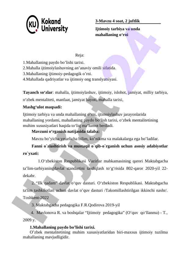 Ijitimoiy Tarbiya Va Unda Mahallaning O‘rni